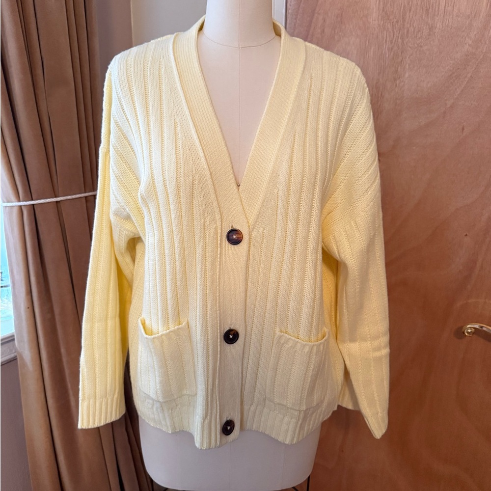 ASOS boxy longline ribbed cardigan in buttermilk
